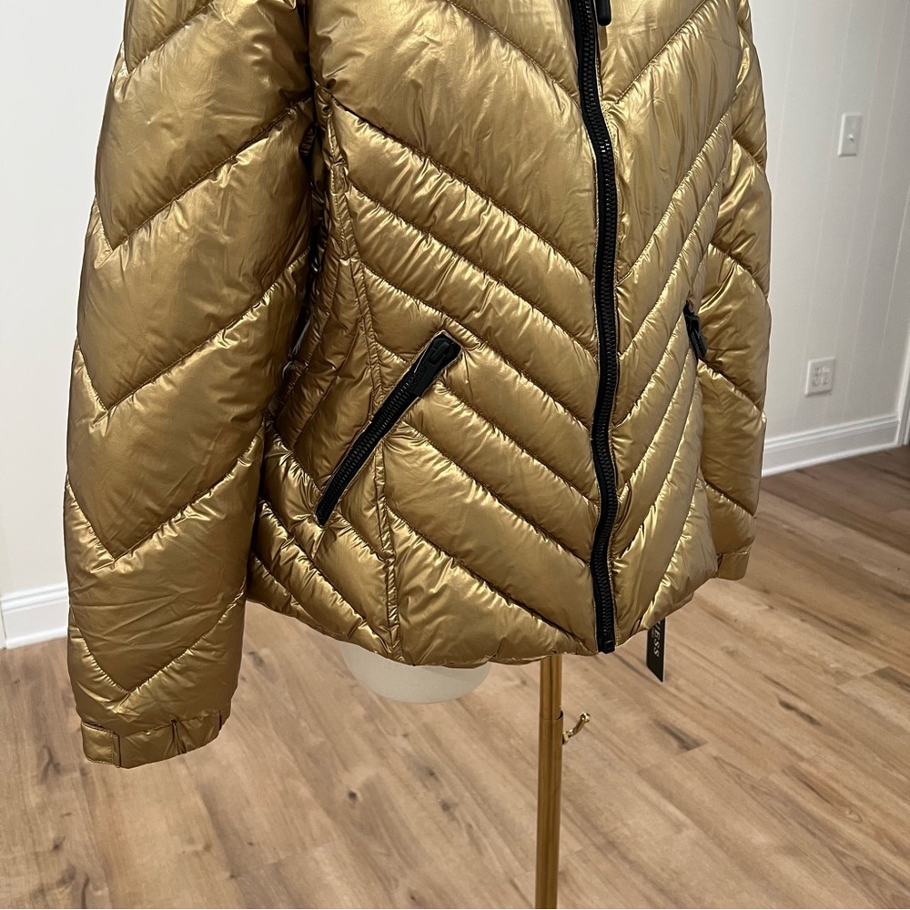 GUESS Metallic Gold Quilted Hooded Puffer Coat Women XXL/2X Zip NWT - Picture 11 of 16
